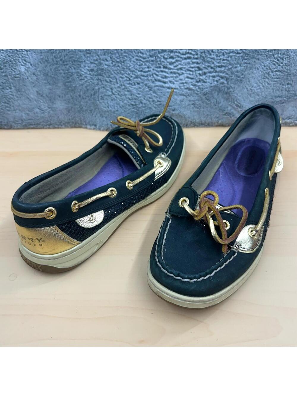 Sperry Top Sider Angelfish Navy Glitter & Metallic‎ Gold Boat Shoes